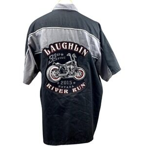 Vintage BIKER CLOTHING Mens (L) Button Mechanic‎ Shirt Embroidered Moto Utility